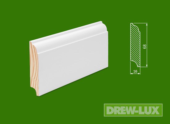 Listwa przypodłogowa drewniana sosnowa biała- lakierowana 68 x 16 RAL 9003 /KRÓTKA (1-1,7 mb)